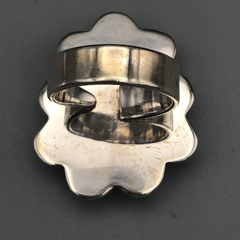 Navajo Handmade Tiger's Eye Sterling Silver Ring Size 8 Adjustable Concho Sun